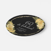 Black Yellow & Gold Floral 60. Geburtstag Pappteller (Schrägansicht)
