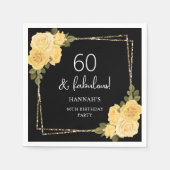 Black Yellow & Gold Floral 60. Geburtstag Serviette (Vorderseite)