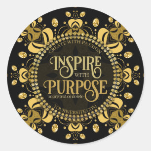 Black Yellow Gold Gem Geometry Mandala Runder Aufkleber