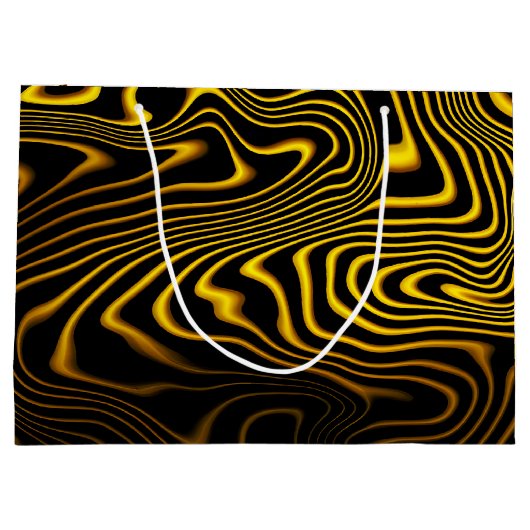 Black Yellow Gold Swirls Texture Große Geschenktüte (Rückseite)