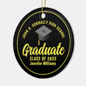 Black Yellow Graduate Custom Abschluss Weihnachten Keramik Ornament (Links)
