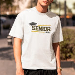 Black Yellow Graduate Senior Add Year T-Shirt<br><div class="desc">Weißer Senior Abschluss T - Shirt mit einem schwarz-gelben Retro-varianzdesign mit Graduierungshülse und dem Jahr.</div>