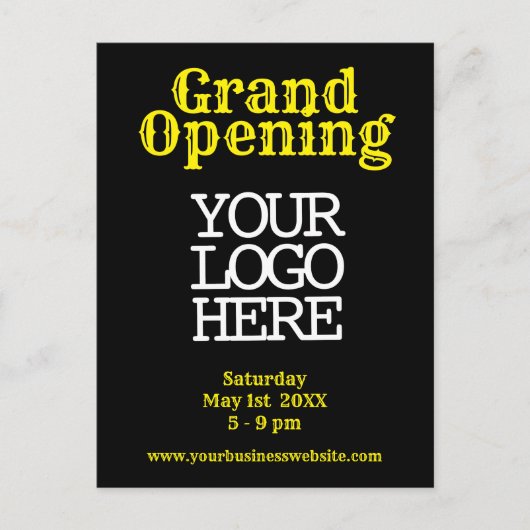 Black Yellow Grand Opening | Logo |Kunde lädt ein Postkarte (Vorderseite)