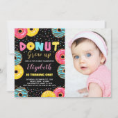 Black Yellow Green Foto Donut Birthday Einladung (Vorderseite)