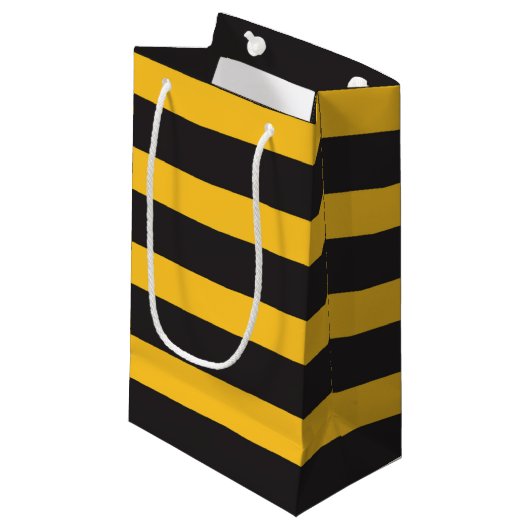 Black Yellow Horizontal Lines Geometric Bee Animal Kleine Geschenktüte (Vorderseite Schrägansicht)