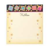 Black Yellow Patchwork Quilt Block Art mit Namen Notizblock (Vorderseite)