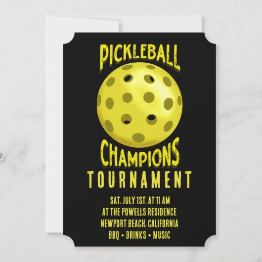 Black Yellow Pickleball Turnier Einladung (Vorderseite)