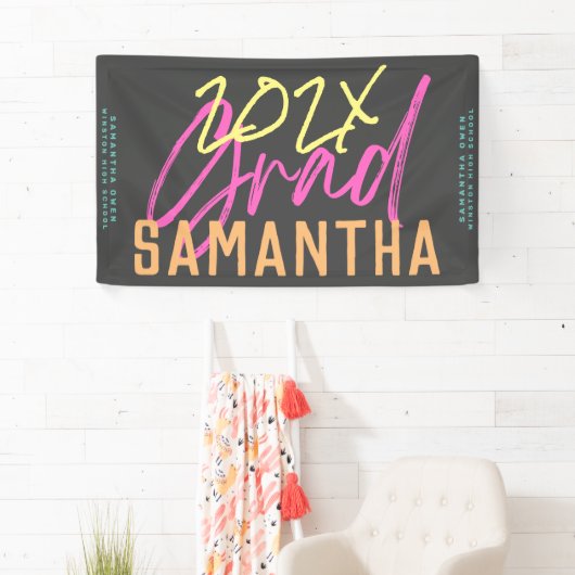 Black Yellow Pink Green High School Grad Funky Banner (Insitu)