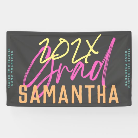 Black Yellow Pink Green High School Grad Funky Banner (Horizontal)