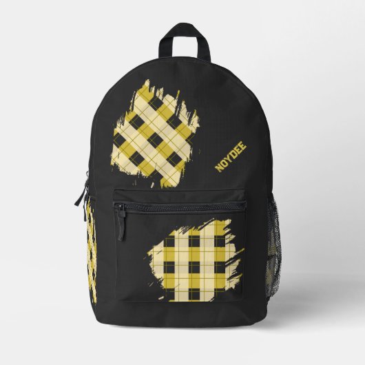 Black, Yellow Plaid Patches, Name Bedruckter Rucksack (Vorderseite)