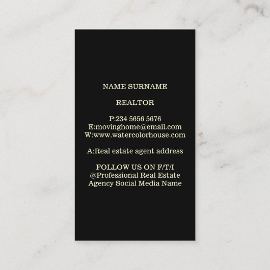 Black Yellow Real Anwesen Agent Broker Neue Zuhaus Visitenkarte (Rückseite)