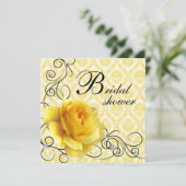 Black Yellow Rose Damask Bridal Einladungen (Stehend Vorderseite)