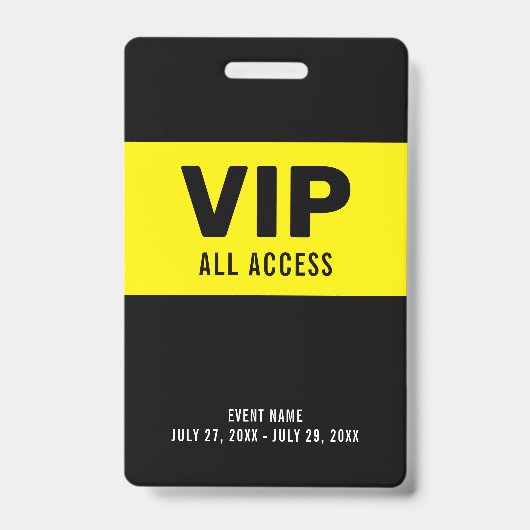 Black Yellow VIP All Access Pass Event ID Abzeiche Ausweis (Front)