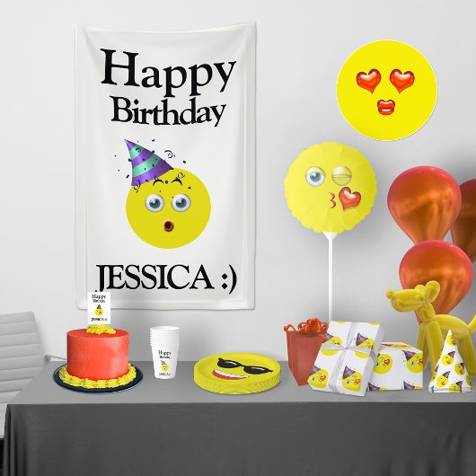 Black Yellow White Happy Birthday Emoji Banner