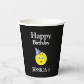 Black Yellow White Happy Birthday Emoji Pappbecher (Vorderseite)