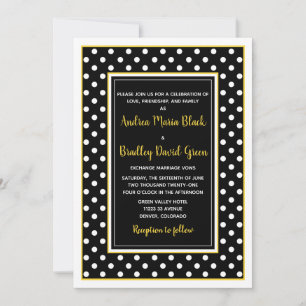 Black Yellow White Polka Dot Wedding Einladung