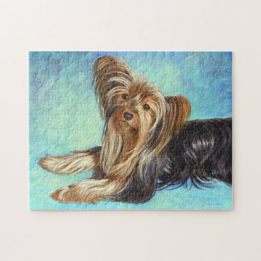 Black Yorkie Hund, Acrylmalerei Puzzle (Horizontal)