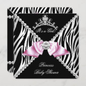 Black Zebra Pink Bow Princess Baby Dusche Einladung (Vorne/Hinten)