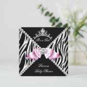 Black Zebra Pink Bow Princess Baby Dusche Einladung (Stehend Vorderseite)