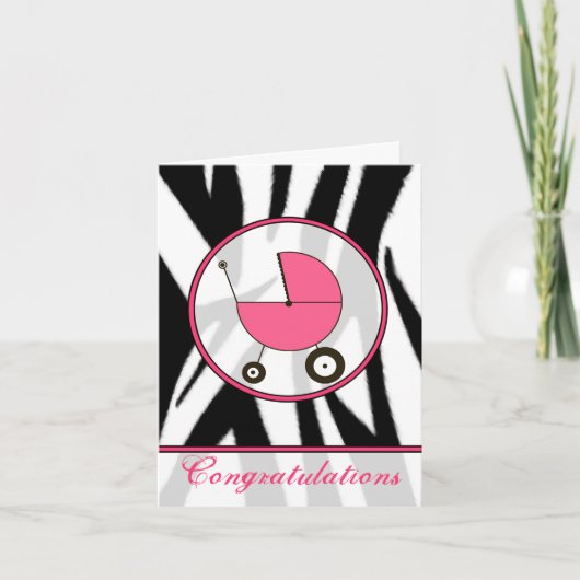 Black Zebra Print / Pink Baby Herzlichen Glückwuns Karte (Vorderseite)
