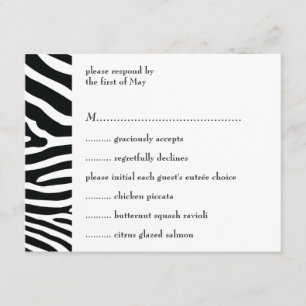 Black Zebra Print Response/Menu Card RSVP Karte