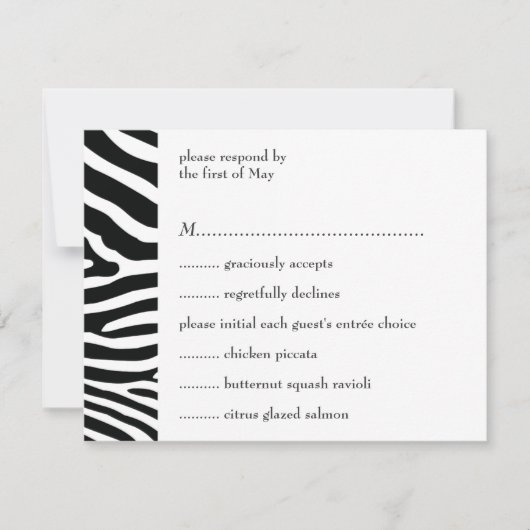 Black Zebra Print Response/Menu Card RSVP Karte (Vorderseite)