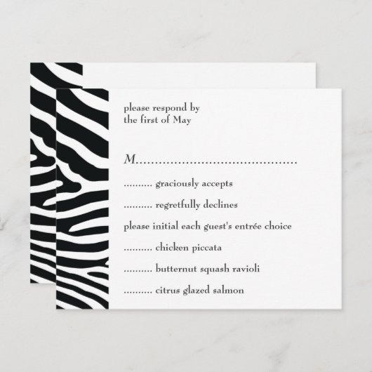 Black Zebra Print Response/Menu Card RSVP Karte (Vorne/Hinten)