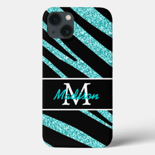 BLACK ZEBRA STREIFEN NAME AQUAMARINER GLITZER Case-Mate iPhone HÜLLE