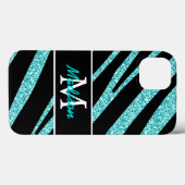 BLACK ZEBRA STREIFEN NAME AQUAMARINER GLITZER Case-Mate iPhone HÜLLE (Rückseite (Horizontal))