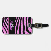 BLACK ZEBRA STREIFEN NAME AQUAMARINER GLITZER GEPÄCKANHÄNGER (Vorderseite horizontal)