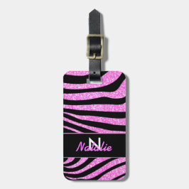 BLACK ZEBRA STREIFEN NAME AQUAMARINER GLITZER GEPÄCKANHÄNGER