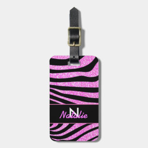 BLACK ZEBRA STREIFEN NAME AQUAMARINER GLITZER GEPÄCKANHÄNGER