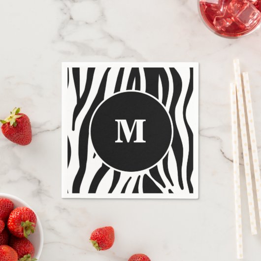 Black Zebra Strip Custom Monogram Paper Napkins Serviette (Beispiel)