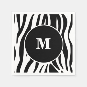 Black Zebra Strip Custom Monogram Paper Napkins Serviette