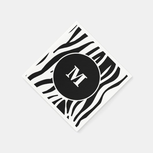 Black Zebra Strip Custom Monogram Paper Napkins Serviette (Ecke)