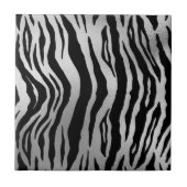 Black Zebra Stripes Animal Print Silver Luxus Fliese (Vorderseite)