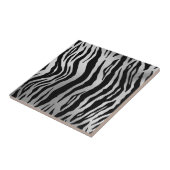 Black Zebra Stripes Animal Print Silver Luxus Fliese (Seite)
