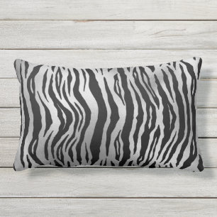 Black Zebra Stripes Animal Print Silver Luxus  Kissen Für Draußen