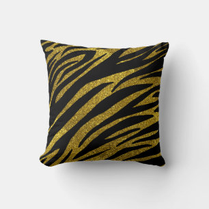 Black Zebra Stripes & Imitats Gold Glitzer Kissen
