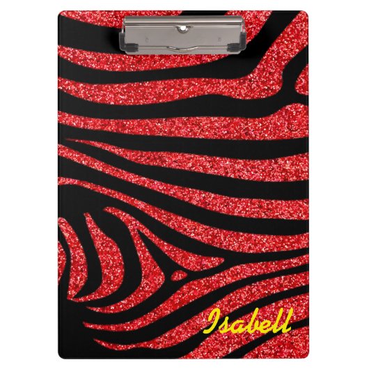 Black Zebra Stripes Name Aquamariner Glitzer Klemmbrett (Vorderseite)