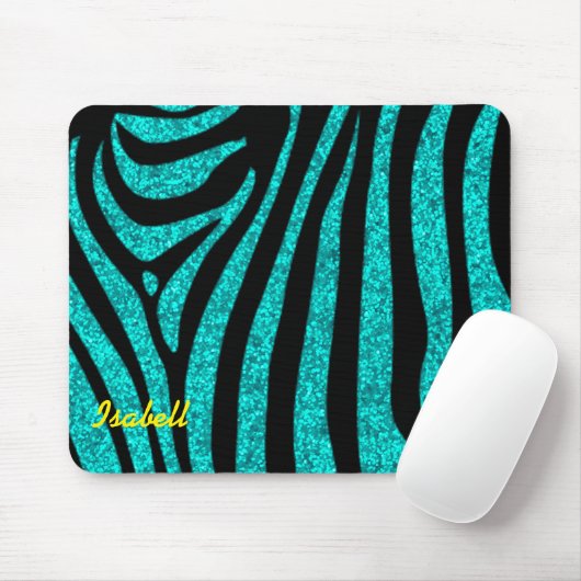 Black Zebra Stripes Name Aquamariner Glitzer Mousepad (Mit Mouse)