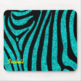 Black Zebra Stripes Name Aquamariner Glitzer Mousepad
