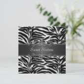 Black Zebra Sweet 16 Party Einladung (Stehend Vorderseite)