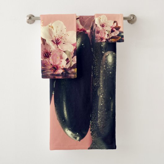 Black Zen Stones Blume Badhandtuch Set (Insitu)