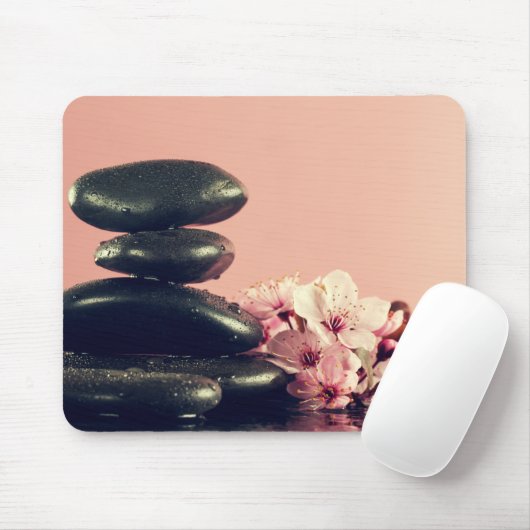 Black Zen Stones Blume Mousepad (Mit Mouse)