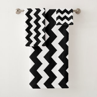 Black Zigzag Striping Badhandtuch Set