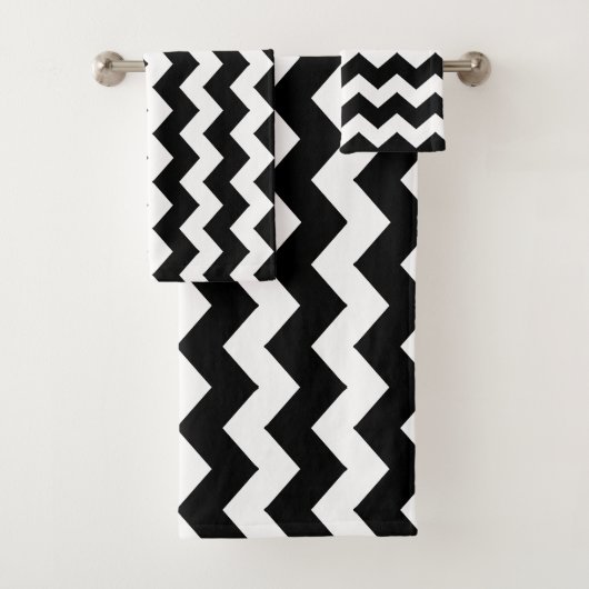 Black Zigzag Striping Badhandtuch Set (Insitu)