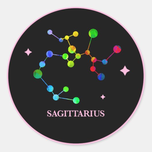 Black Zodiac Sagittarius Regenbogenaufkleber Runder Aufkleber (Vorderseite)
