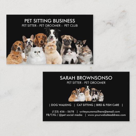 Black Zuhause Pet sechs Hunde fünf Katzen Visitenkarte (Vorne/Hinten)