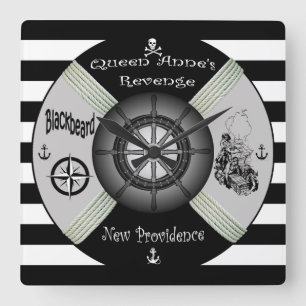 Blackbeard ~Queen Anne Rache ~Pirate~Lifering Quadratische Wanduhr